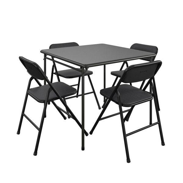 COSCO Premium 5-Piece Folding Table and Chair Dining Set, Black