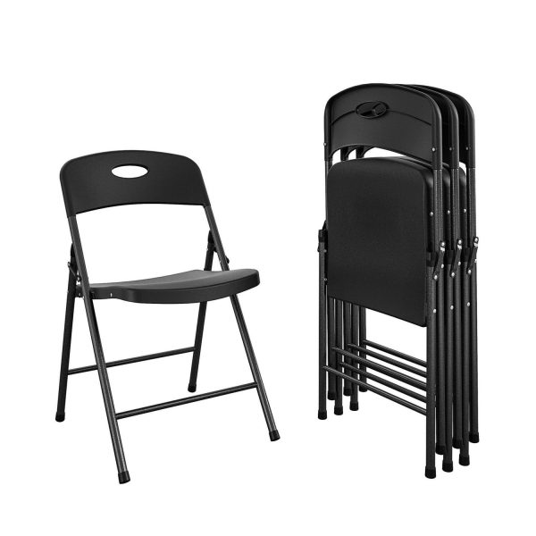 COSCO Resin Folding Chairs with Double Bracing and Seatback Handle, 4-Pack, Black