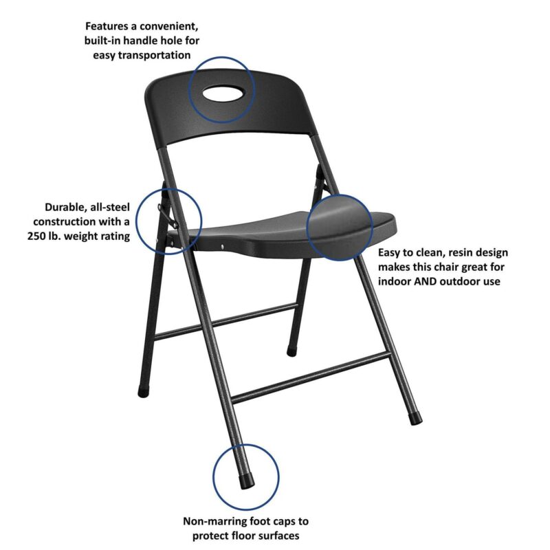 COSCO Resin Folding Chairs with Double Bracing and Seatback Handle, 4-Pack, Black - Image 5