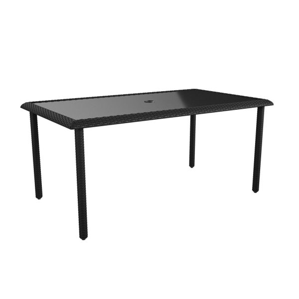 COSCO Wicker Dining Table with Glass Top and Umbrella Hole, Black