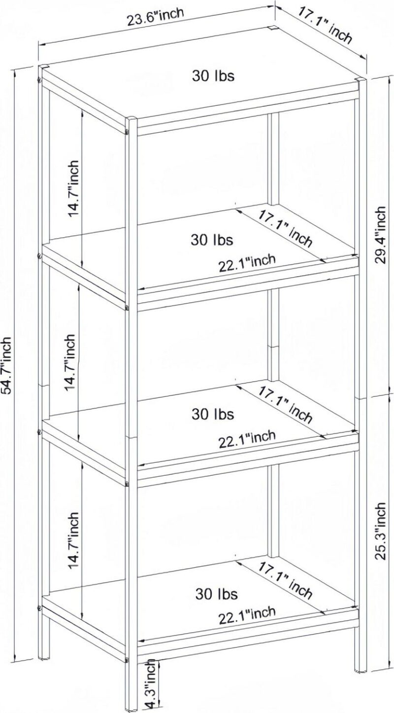 Caffoz Rustic Bookshelf - 4-Tier Industrial Bookcase with Adjustable Shelves, Vintage Home Office Furniture - Image 7