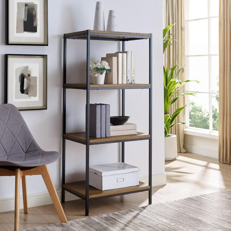 Caffoz Rustic Bookshelf - 4-Tier Industrial Bookcase with Adjustable Shelves, Vintage Home Office Furniture - Image 5