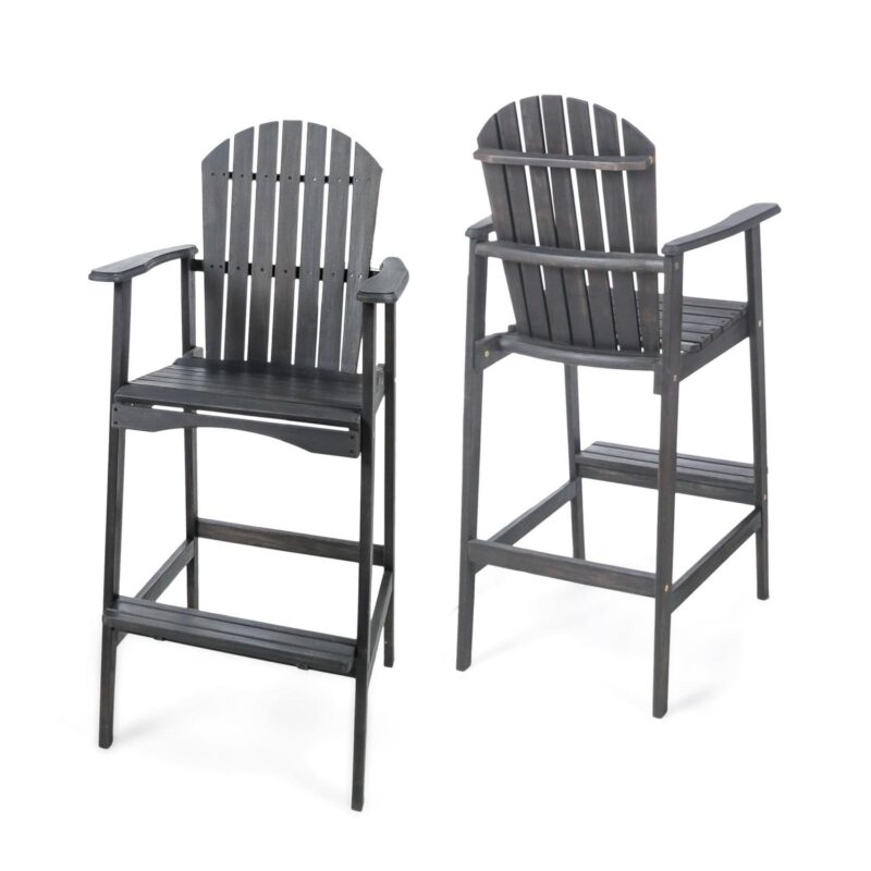 Carla Outdoor Acacia Wood Adirondack Barstools, Set of 2, Dark Grey - Image 2