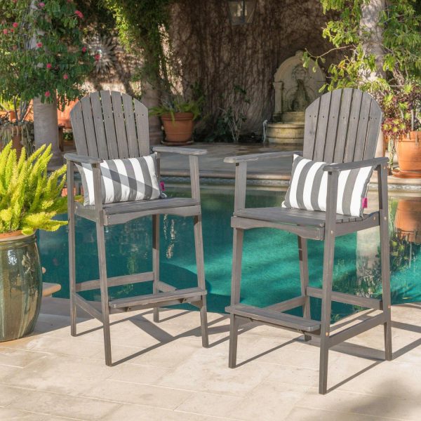 Carla Outdoor Acacia Wood Adirondack Barstools, Set of 2, Dark Grey