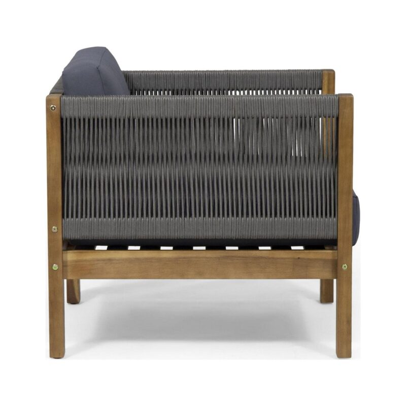 Carrie Acacia Wood and Rope Outdoor Club Chair, Teak, Gray, Dark Gray - Image 6