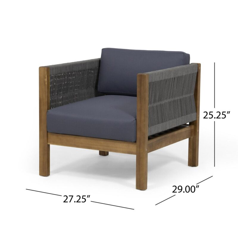 Carrie Acacia Wood and Rope Outdoor Club Chair, Teak, Gray, Dark Gray - Image 2