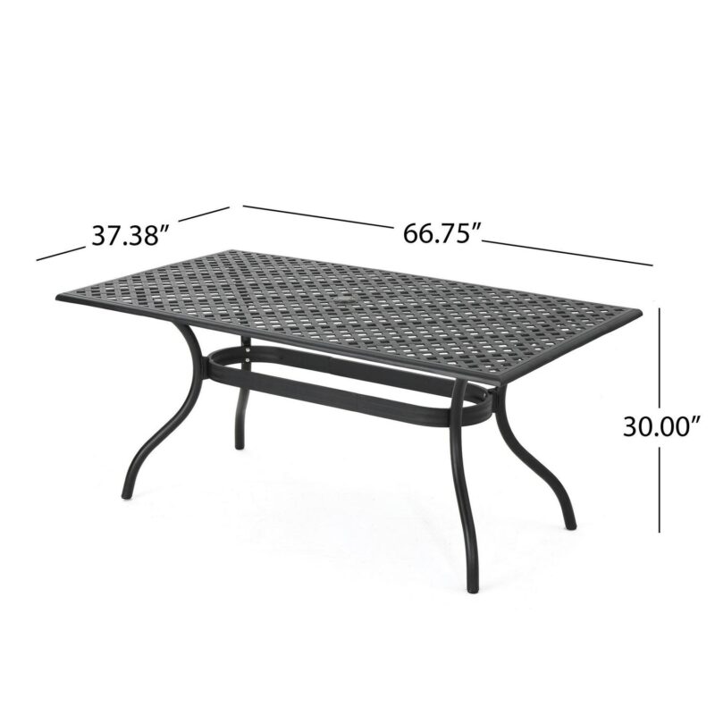 Caruba Outdoor Cast Aluminum Rectangle Dining Table, Black Sand - Image 8