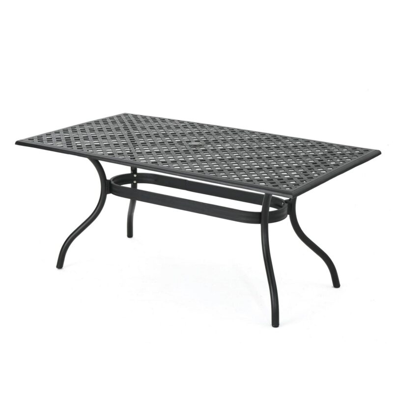 Caruba Outdoor Cast Aluminum Rectangle Dining Table, Black Sand - Image 5