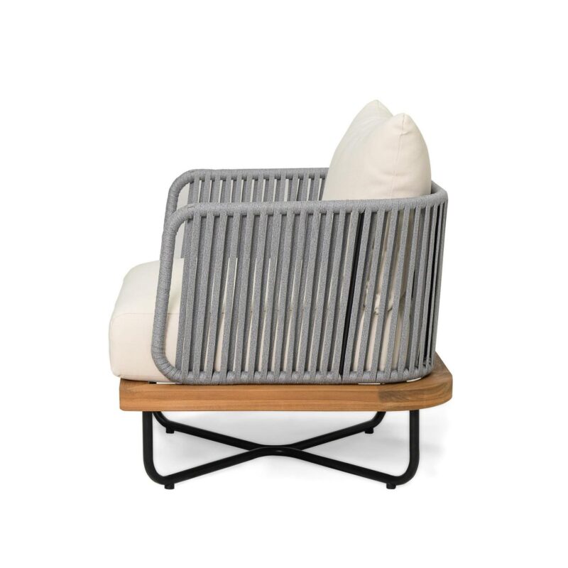 Cassants Upholstered Outdoor Patio Lounge Chair with Iron Base, Acacia Wood, Beige - Image 9