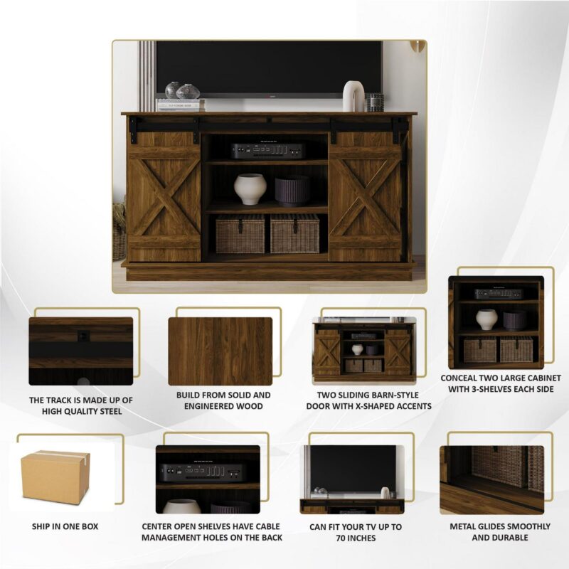 Castle Place Vintage 54  TV Stand Console for TVs up to 65 , Brown - Image 6