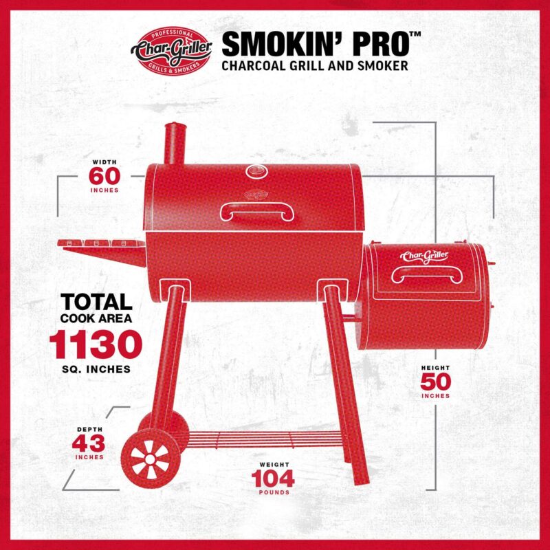 Char-Griller 59.8  Charcoal Barrel Offset Smoker Grill - Image 3