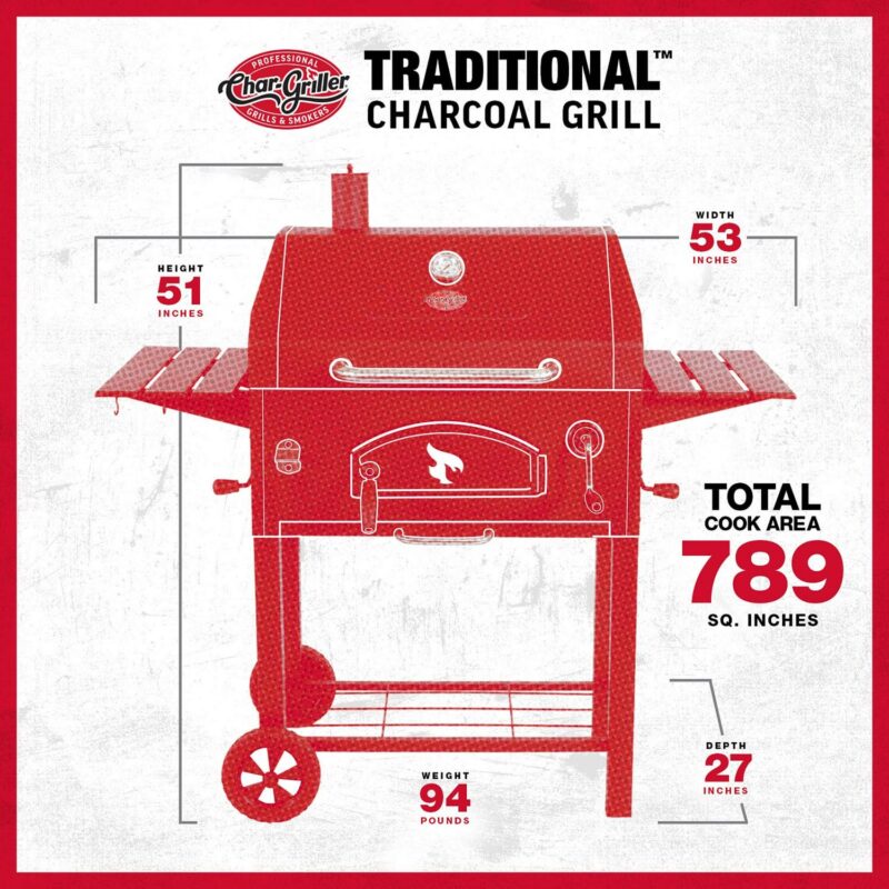 Char-Griller Traditional Charcoal Grill, Smoker and Barbecuing in Black - Image 4