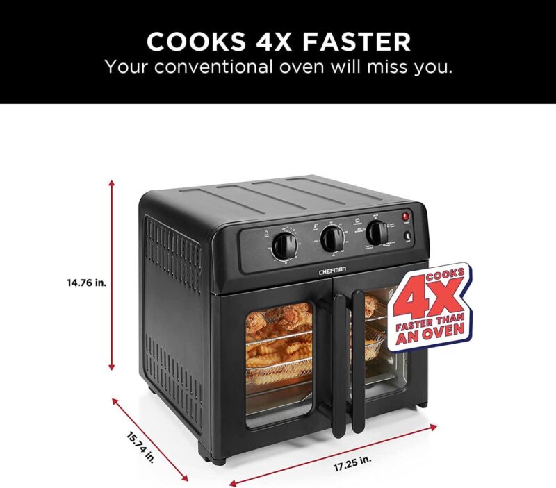 Chefman XL Air Fryer Oven w/ French Doors, 26 Qt Capacity, 5 Functions - Black, New - Image 4