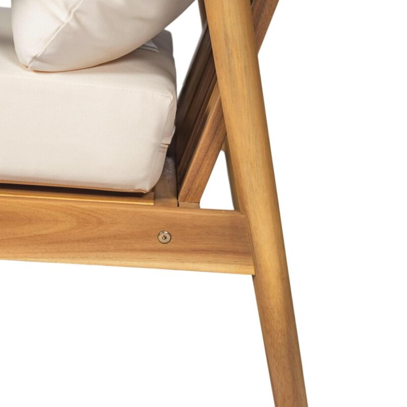 Christopher Knight Home Mid-Century Modern Outdoor Lounge Chair, Solid Wood Frame, Beige Cushion, Set of 2 - Image 8