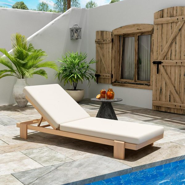 Christopher Knight Home Coastal Outdoor Chaise Lounge with Cushion, Solid Wood Frame, Beige