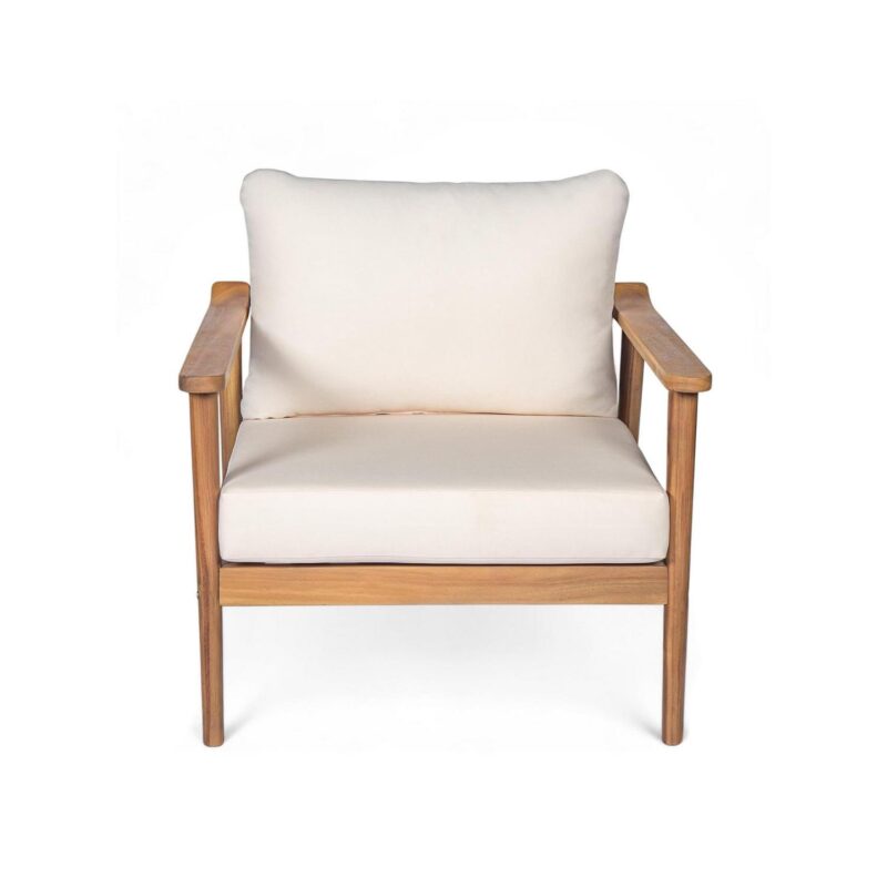 Christopher Knight Home Mid-Century Modern Outdoor Lounge Chair, Solid Wood Frame, Beige Cushion, Set of 2 - Image 13
