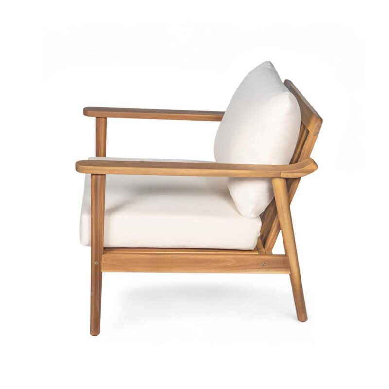 Christopher Knight Home Mid-Century Modern Outdoor Lounge Chair, Solid Wood Frame, Beige Cushion, Set of 2 - Image 11