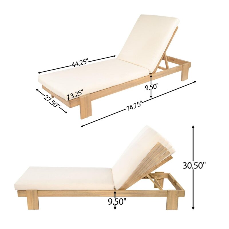 Christopher Knight Home Coastal Outdoor Chaise Lounge with Cushion, Solid Wood Frame, Beige - Image 3