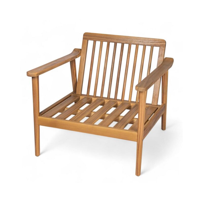 Christopher Knight Home Mid-Century Modern Outdoor Lounge Chair, Solid Wood Frame, Beige Cushion, Set of 2 - Image 12