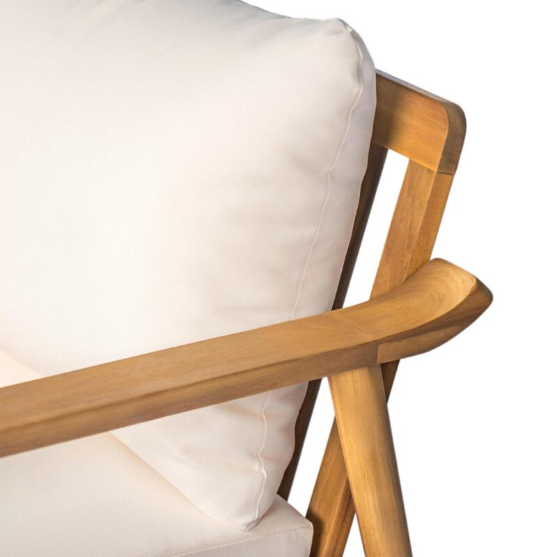 Christopher Knight Home Mid-Century Modern Outdoor Lounge Chair, Solid Wood Frame, Beige Cushion, Set of 2 - Image 9
