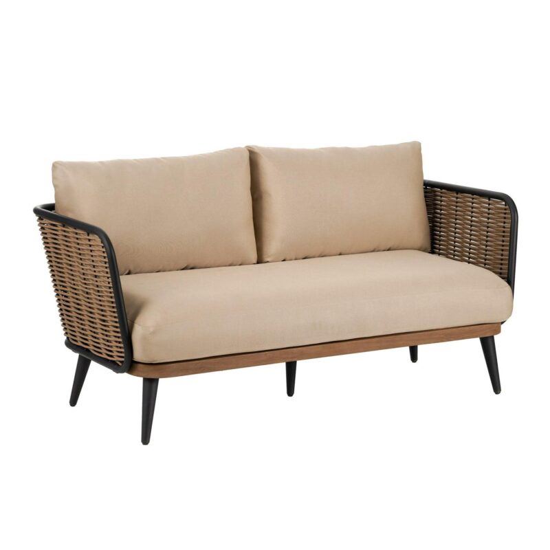 Christopher Knight Home Modern Outdoor Wicker Loveseat with Waterproof Cushions, Metal Frame, Beige - Image 2
