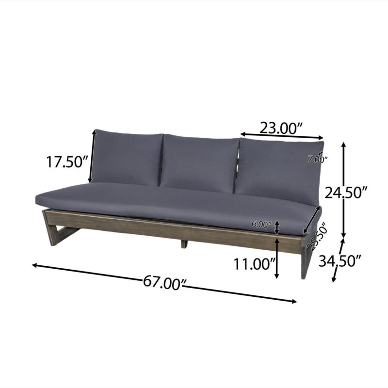 Christopher Knight Home Outdoor 3 Seater Sofa with Slatted Wood Frame and Cushions, Deep Seating, Dark Grey - Image 3