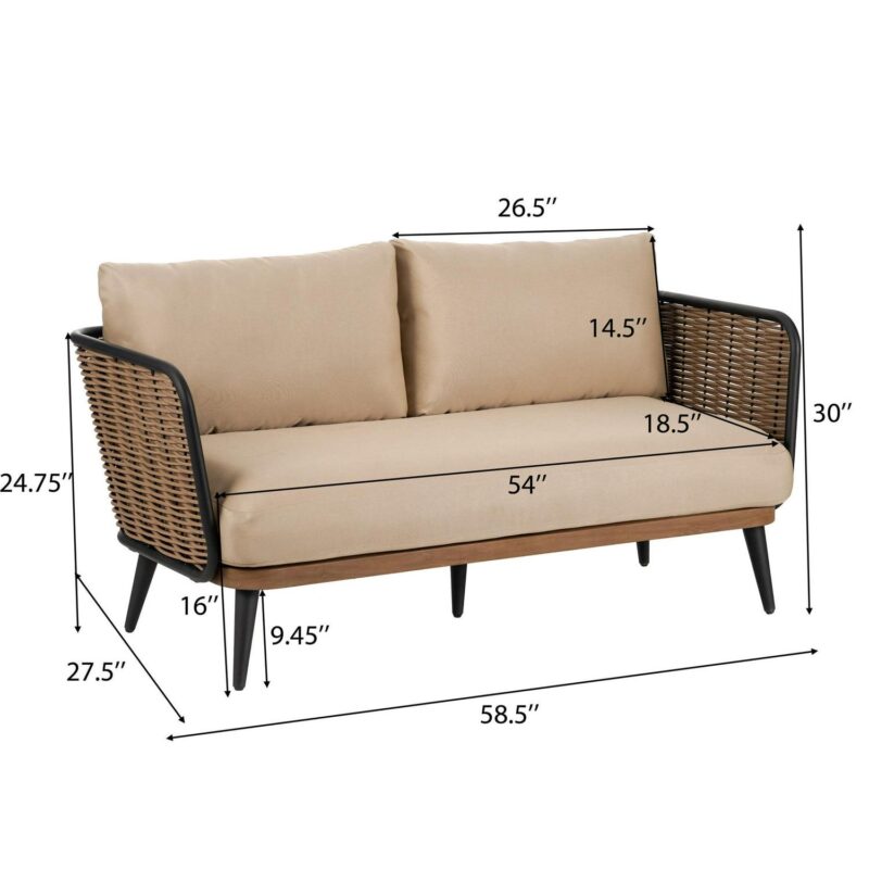 Christopher Knight Home Modern Outdoor Wicker Loveseat with Waterproof Cushions, Metal Frame, Beige - Image 3