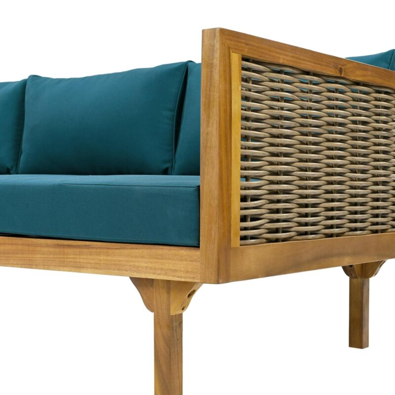 Clansent Outdoor CLAREMONT 3 SEATER DAYBED, Teak Finish+Dark Teal+Mix Brown - Image 6