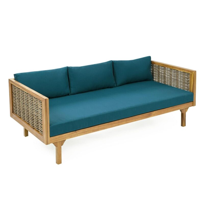 Clansent Outdoor CLAREMONT 3 SEATER DAYBED, Teak Finish+Dark Teal+Mix Brown - Image 2