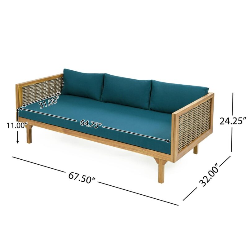Clansent Outdoor CLAREMONT 3 SEATER DAYBED, Teak Finish+Dark Teal+Mix Brown - Image 3