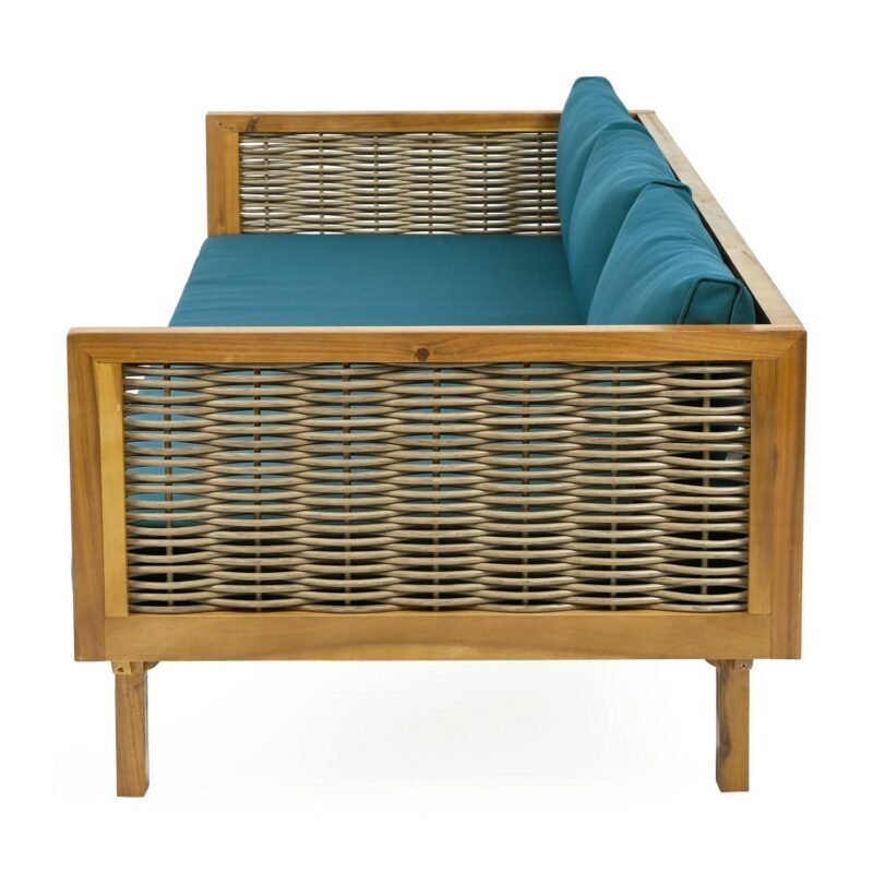 Clansent Outdoor CLAREMONT 3 SEATER DAYBED, Teak Finish+Dark Teal+Mix Brown - Image 7