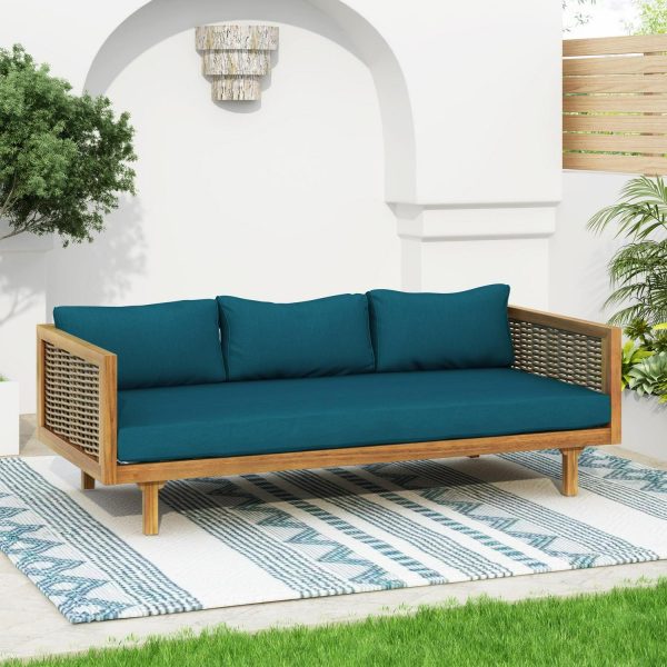 Clansent Outdoor CLAREMONT 3 SEATER DAYBED, Teak Finish+Dark Teal+Mix Brown