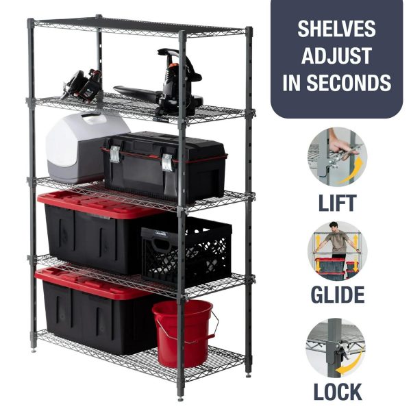 CleverMade 5-Tier EASE Storage Shelving Unit, Easy Adjust Wire Shelving