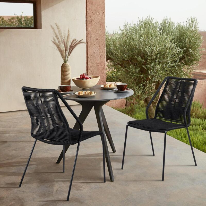 Clip Indoor Outdoor Stackable Steel Dining Chair with Black Rope - Set of 2 - Image 9