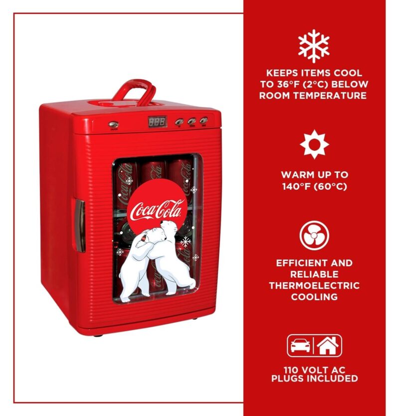 Coca-Cola Polar Bear 28 Can Cooler/Warmer 12V DC 110V AC Mini Fridge Red - Image 5
