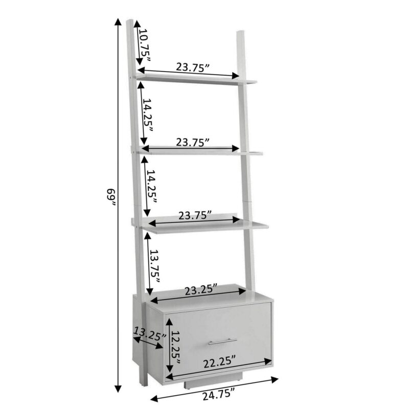 Convenience Concepts American Heritage Ladder Bookcase with File Drawer, White - Image 4