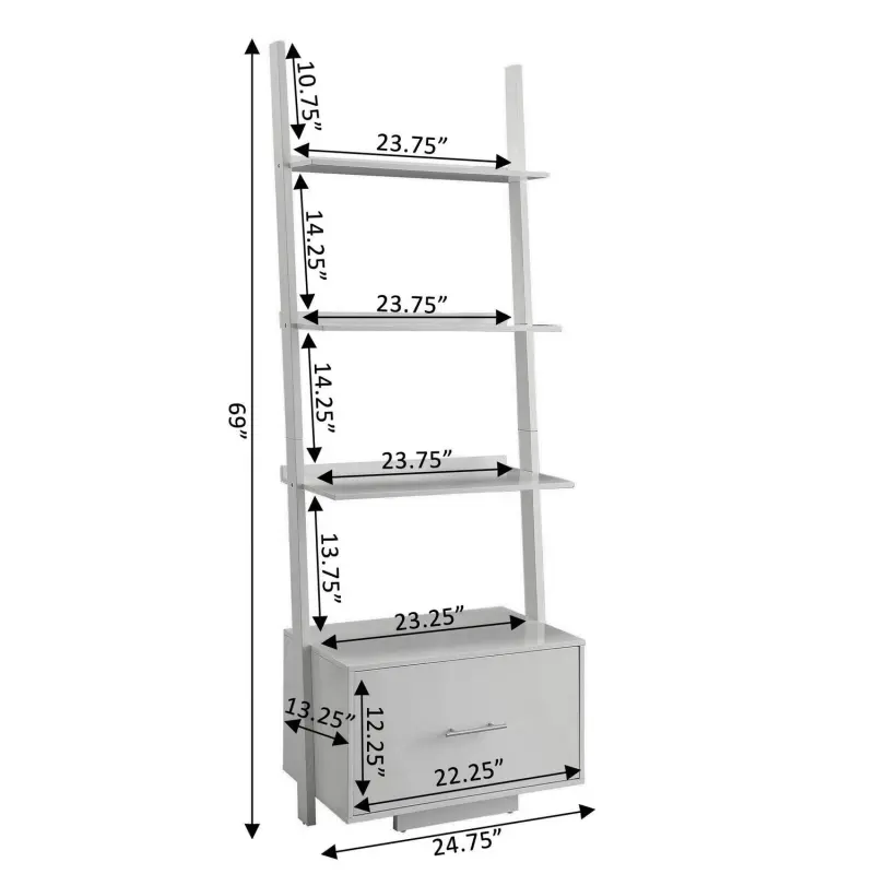 Convenience Concepts American Heritage Ladder Bookcase with File Drawer, White - Image 4
