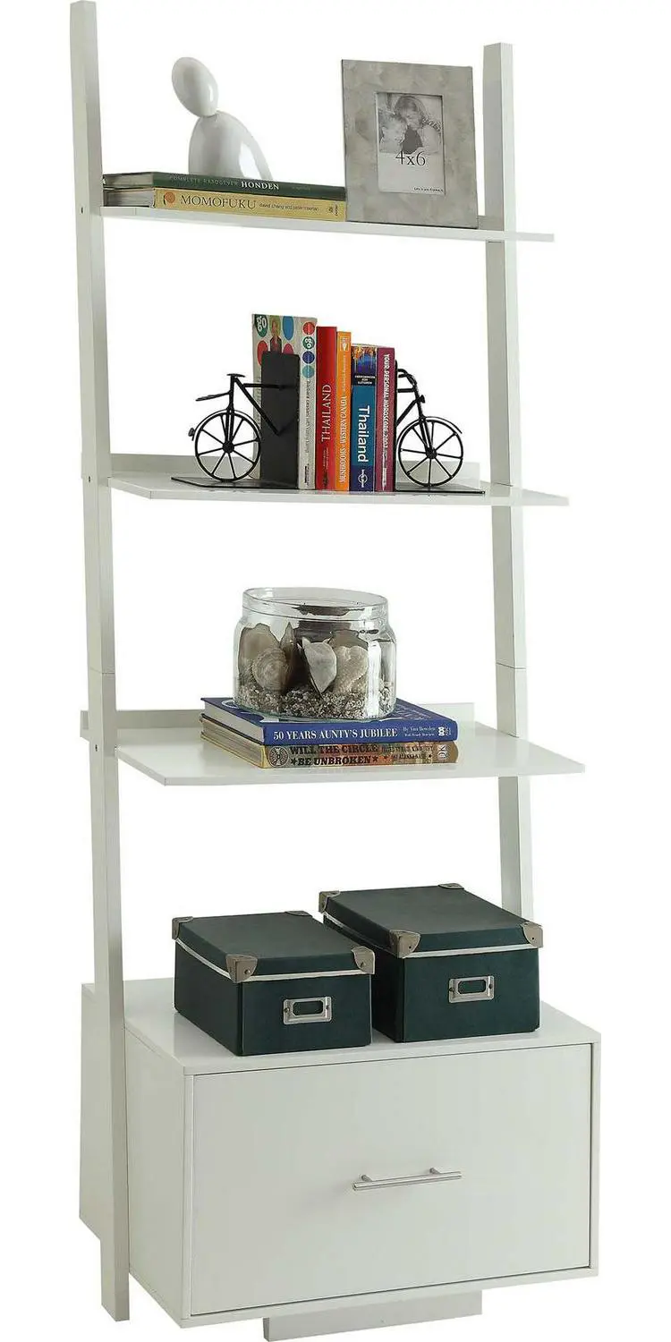Convenience Concepts American Heritage Ladder Bookcase with File Drawer, White - Image 3