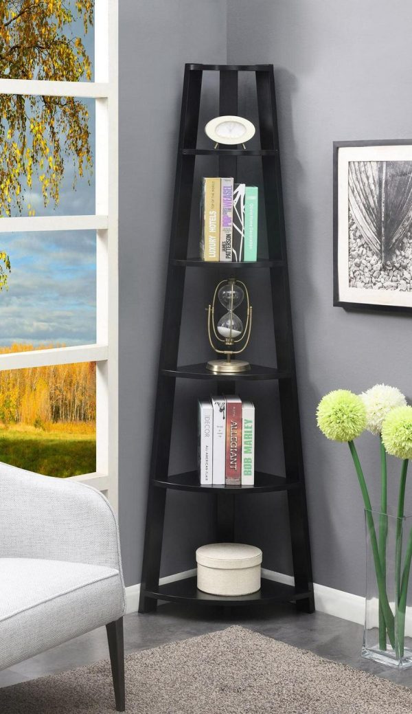Convenience Concepts Newport 6 Tier Corner Bookshelf, Black