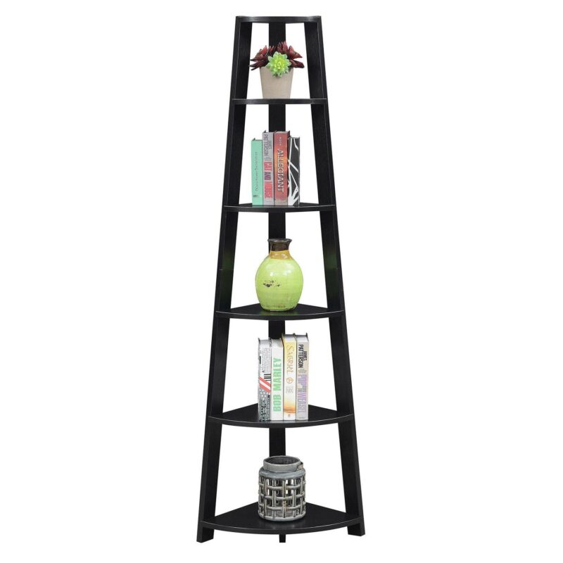 Convenience Concepts Newport 6 Tier Corner Bookshelf, Black - Image 2