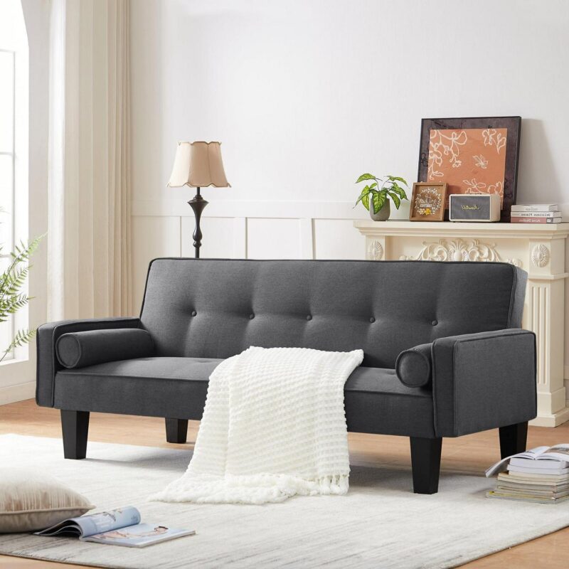 Convertible Futon Sofa Bed,Gray Upholstered Futon Couch Fabric Sleeper Sofa for Living Room Apartment - Image 6