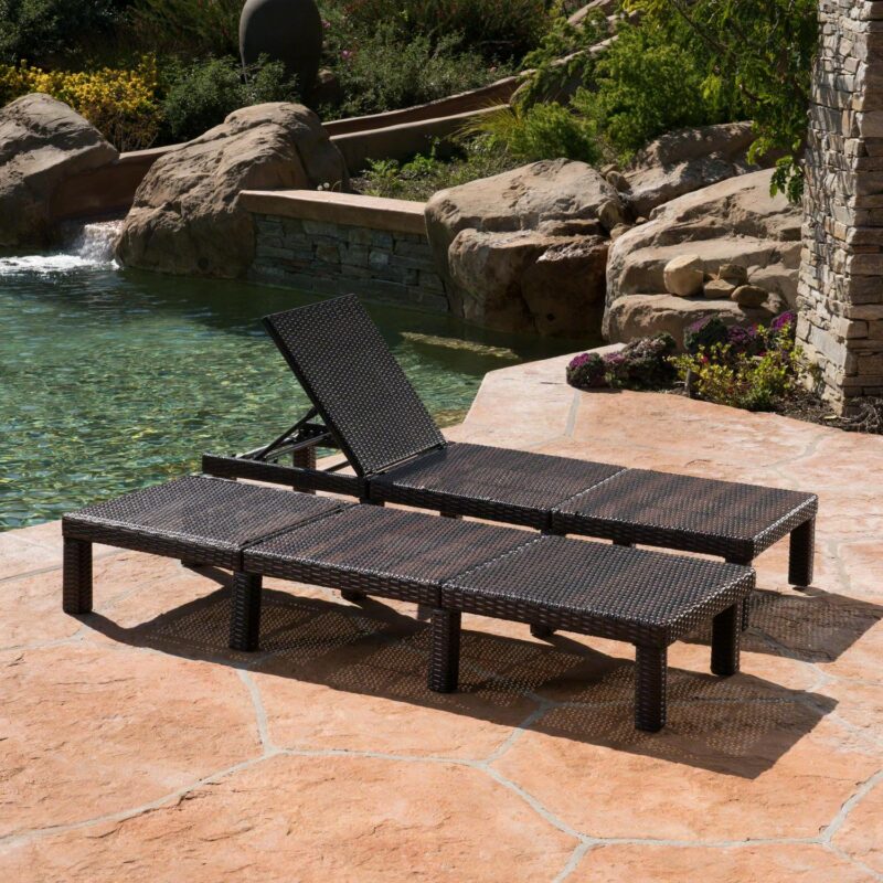 Corinne Outdoor Wicker Chaise Lounge without Cushion, Set of 2, Multibrown - Image 3
