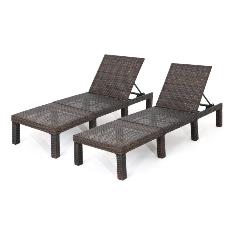 Corinne Outdoor Wicker Chaise Lounge without Cushion, Set of 2, Multibrown - Image 5