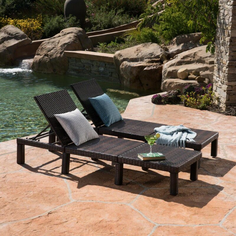 Corinne Outdoor Wicker Chaise Lounge without Cushion, Set of 2, Multibrown