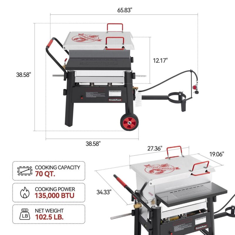 Creole Feast CFB3001 Single Sack Crawfish Seafood Boiler, Outdoor Stove Gas Cooker with Foldable Cylinder Bracket and Stainless Steel Stirring Paddle - Image 4