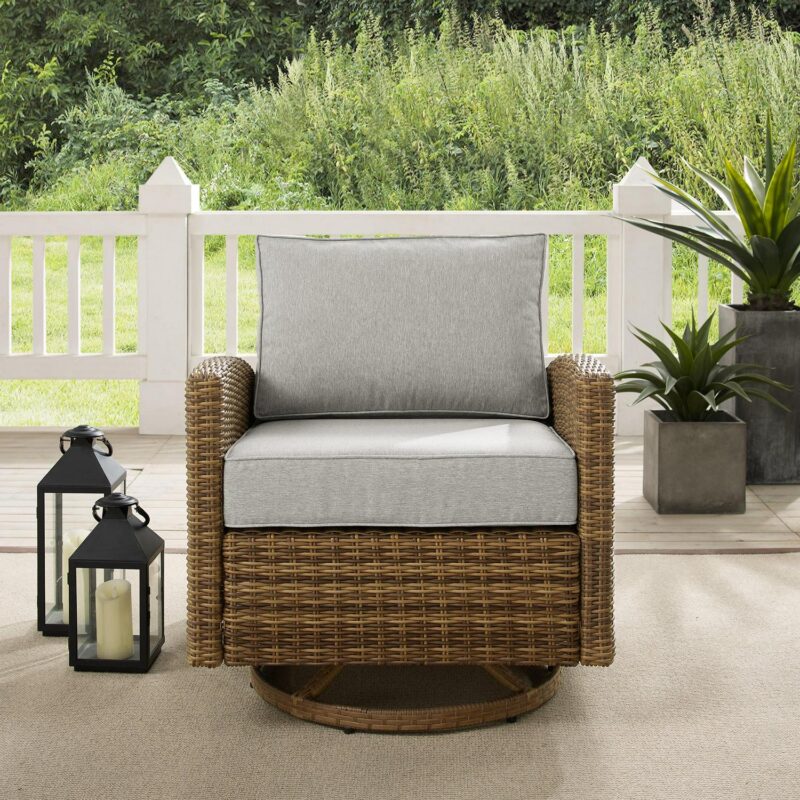Crosley Bradenton Adult Steel Outdoor Wicker Swivel Rocker Chair, Gray - Image 2