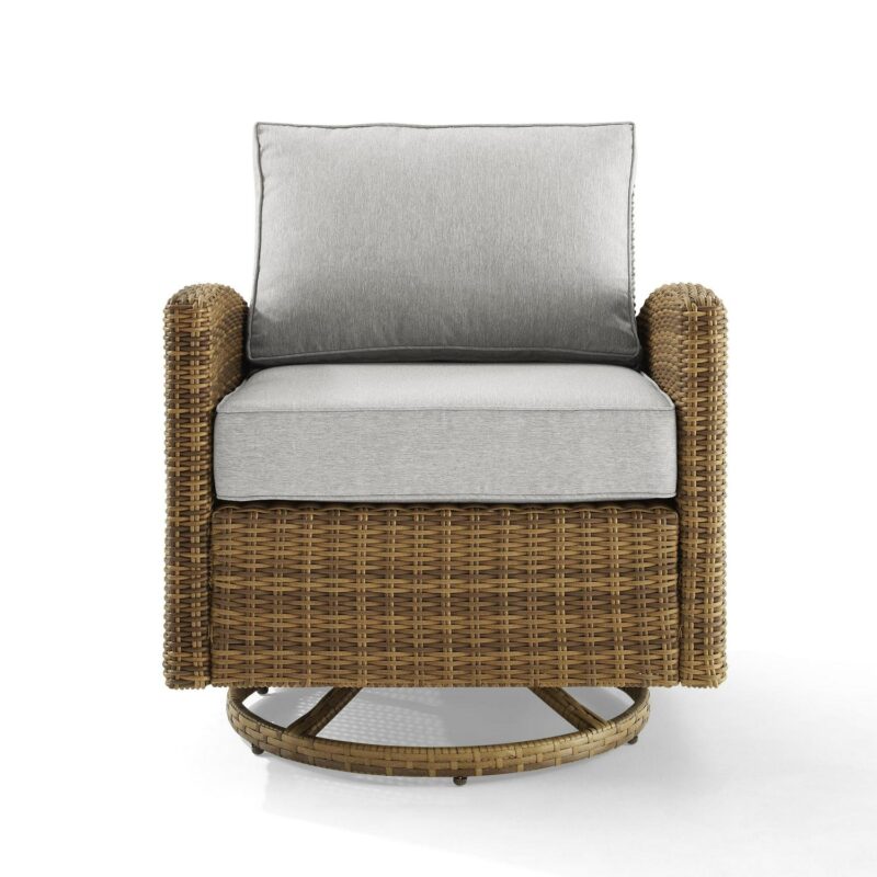 Crosley Bradenton Adult Steel Outdoor Wicker Swivel Rocker Chair, Gray - Image 3