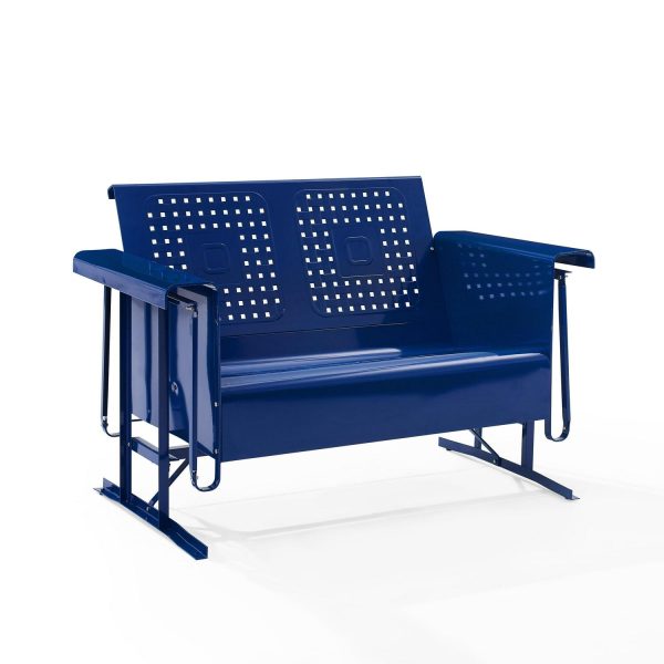 Crosley Furniture Bates Retro Metal Patio Loveseat Planeador en Azul Marino Brillante