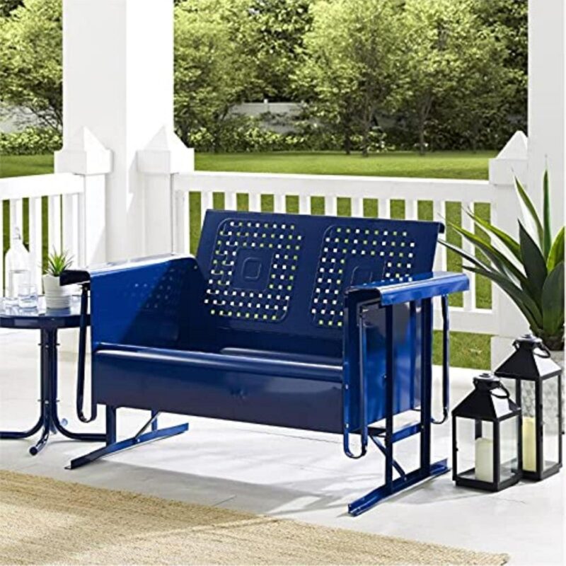 Crosley Furniture Bates Retro Metal Patio Loveseat Planeador en Azul Marino Brillante - Image 2