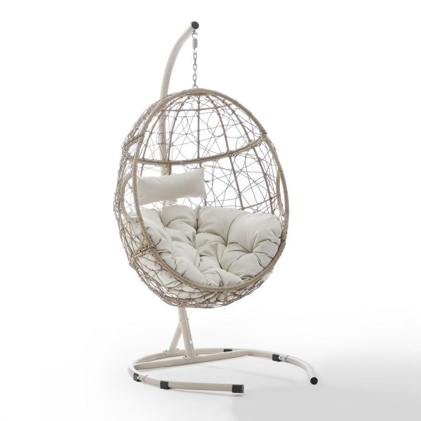 Crosley Furniture Cleo Outdoor Wicker / Rattan Hanging Egg Chair in Light Beige